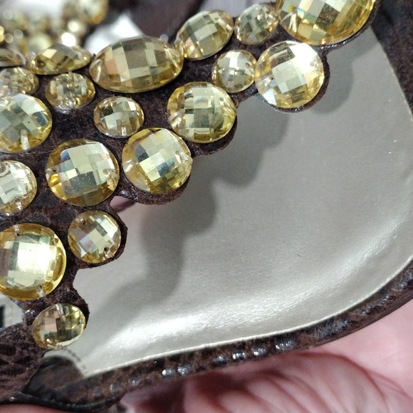 White House Black Market brown leather python print sandals. Size 8.5. mint - Picture 5 of 12